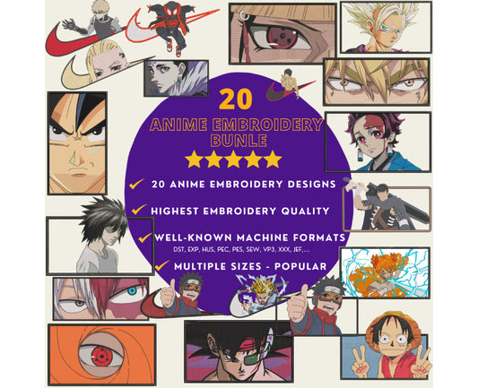 20 Anime Embroidery Designs, Anime Embroidery Bundles 09