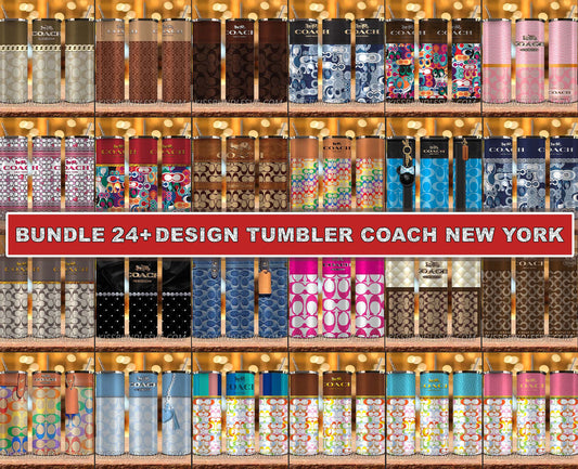 Bundle 24 Design Tumbler Fashion Coach,Luxury Designer Tumbler,Skinny Tumbler 20oz ,Luxury Fashion 20oz Tumbler Wrap,Tumbler Logo Brand 108
