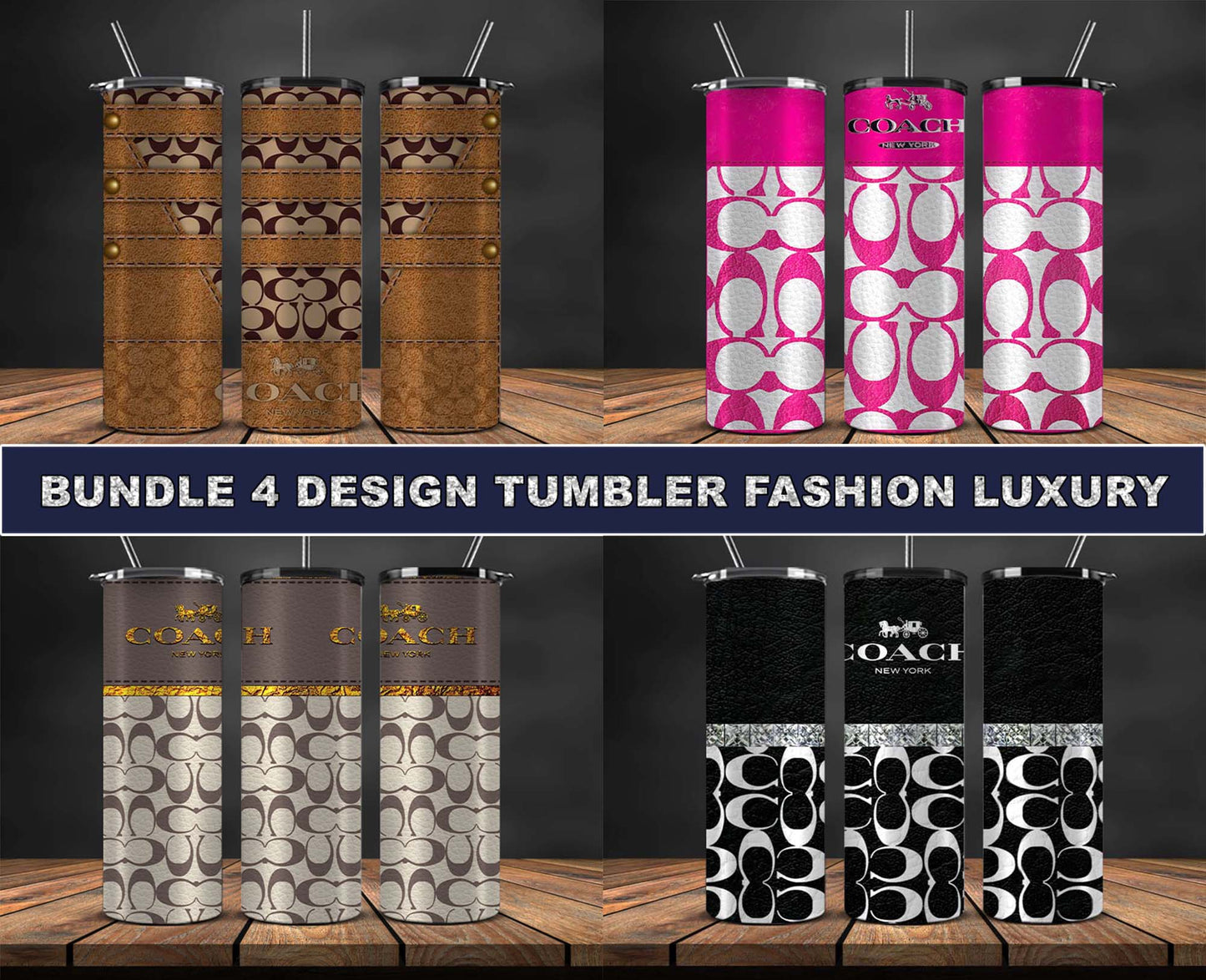 4 Design Brand Logo Fashion Tumbler Designs Bundle 2023 , Tumbler Logo Brand 128
