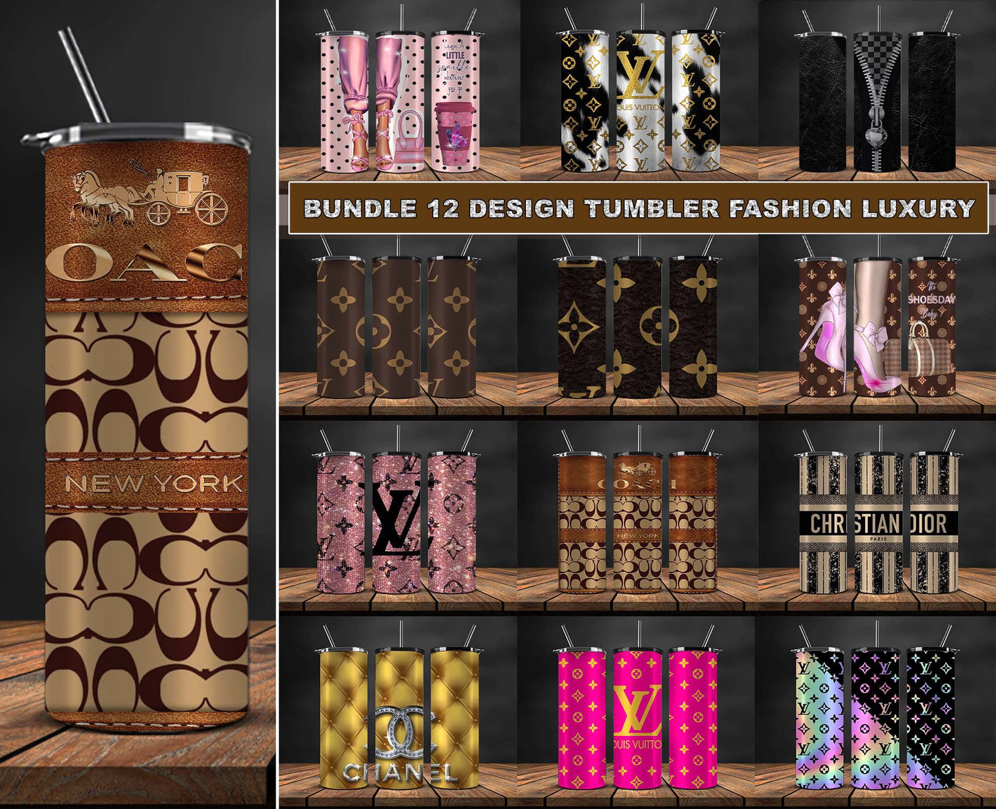 12 Design Brand Logo Fashion Tumbler Designs Bundle 2023 ,Tumbler Logo Brand 123