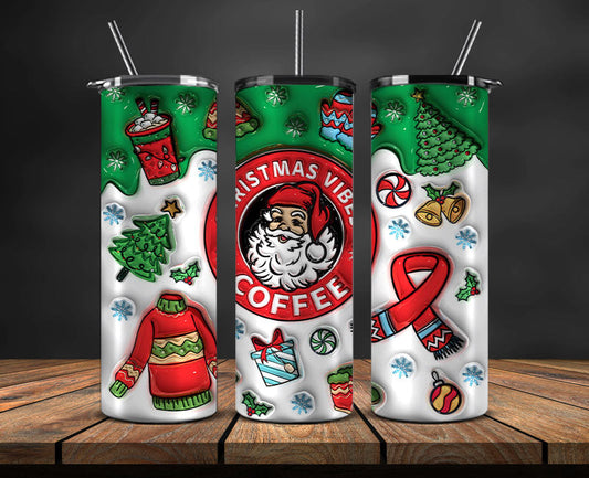 Christmas 20oz Tumbler Wrap PNG, Christmas 3D Inflated Puffy Png 123