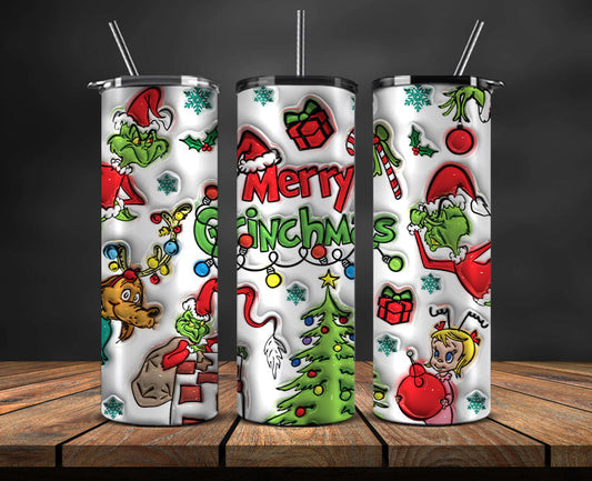 Christmas 20oz Tumbler Wrap PNG, Christmas 3D Inflated Puffy Png 128