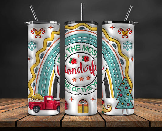 Christmas 20oz Tumbler Wrap PNG, Christmas 3D Inflated Puffy Png 149