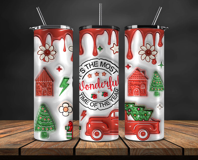 Christmas 20oz Tumbler Wrap PNG, Christmas 3D Inflated Puffy Png 152