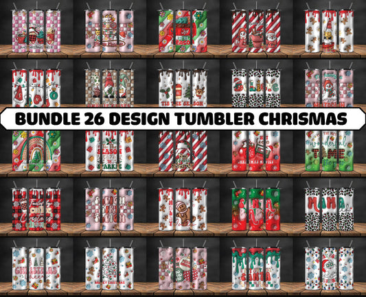 Bundle Christmas 20oz Tumbler Wrap PNG, Christmas 3D Inflated Puffy Png 154