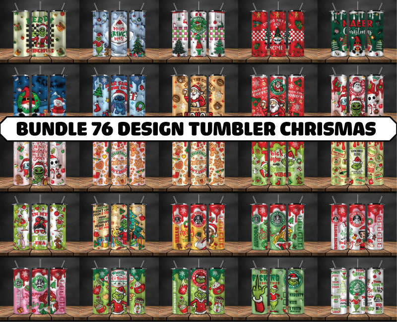 Bundle Christmas 20oz Tumbler Wrap PNG, Christmas 3D Inflated Puffy Png 156