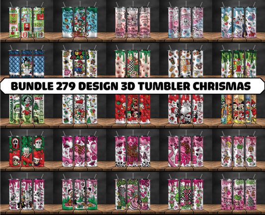 Bundle Christmas 20oz Tumbler Wrap PNG, Christmas 3D Inflated Puffy Png 157