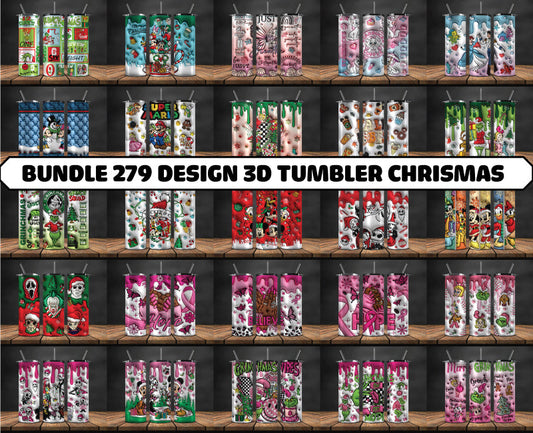 Bundle 379 Designs Christmas 20oz Tumbler Wrap PNG, Christmas 3D Inflated Puffy Png 157