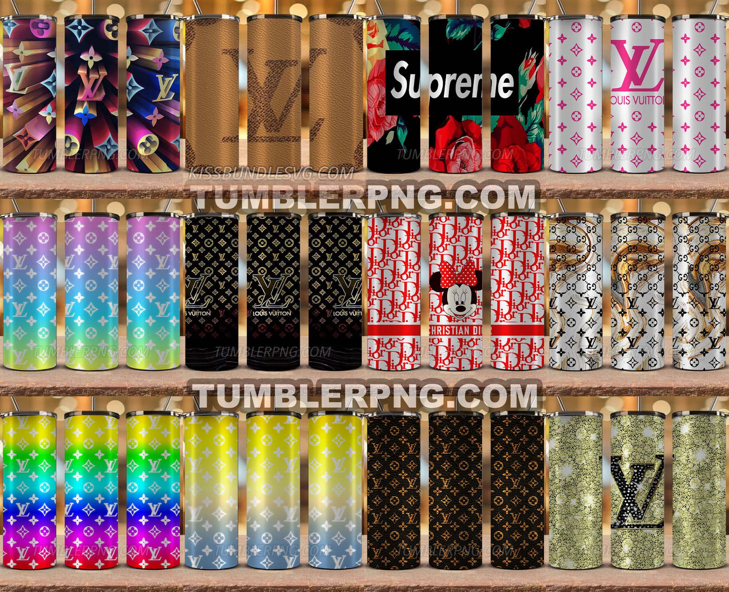 6 Louis Vuitton Tumblers 20oz Skinny Bundle Png - free svg files