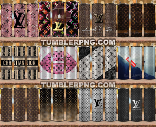 Pink & Gold Flowers PNG Fashion Template Tumbler Wrap Chanel