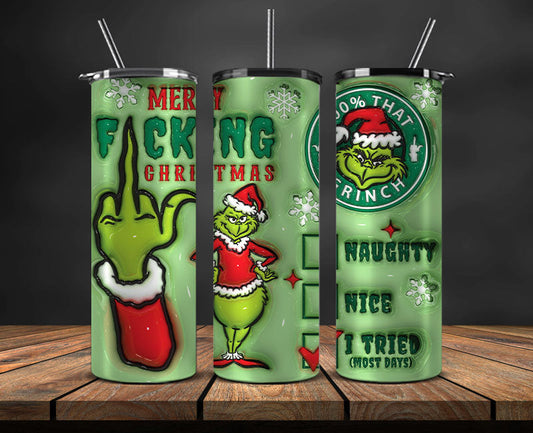 Christmas 20oz Tumbler Wrap PNG, Christmas 3D Inflated Puffy Png 01
