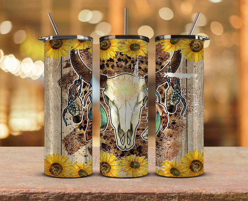 Western Tumbler Design Cowgirl Bull Cow Skull,Cowhide Tumbler Png,Cowhide Skull Western Tumbler Wrap 23