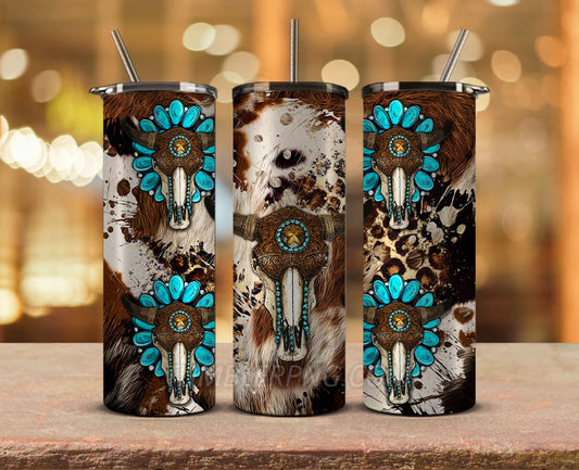 Western Tumbler Design Cowgirl Bull Cow Skull,Cowhide Tumbler Png,Cowhide Skull Western Tumbler Wrap 25