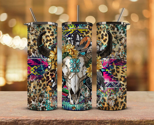 Western Tumbler Design Cowgirl Bull Cow Skull,Cowhide Tumbler Png,Cowhide Skull Western Tumbler Wrap 26