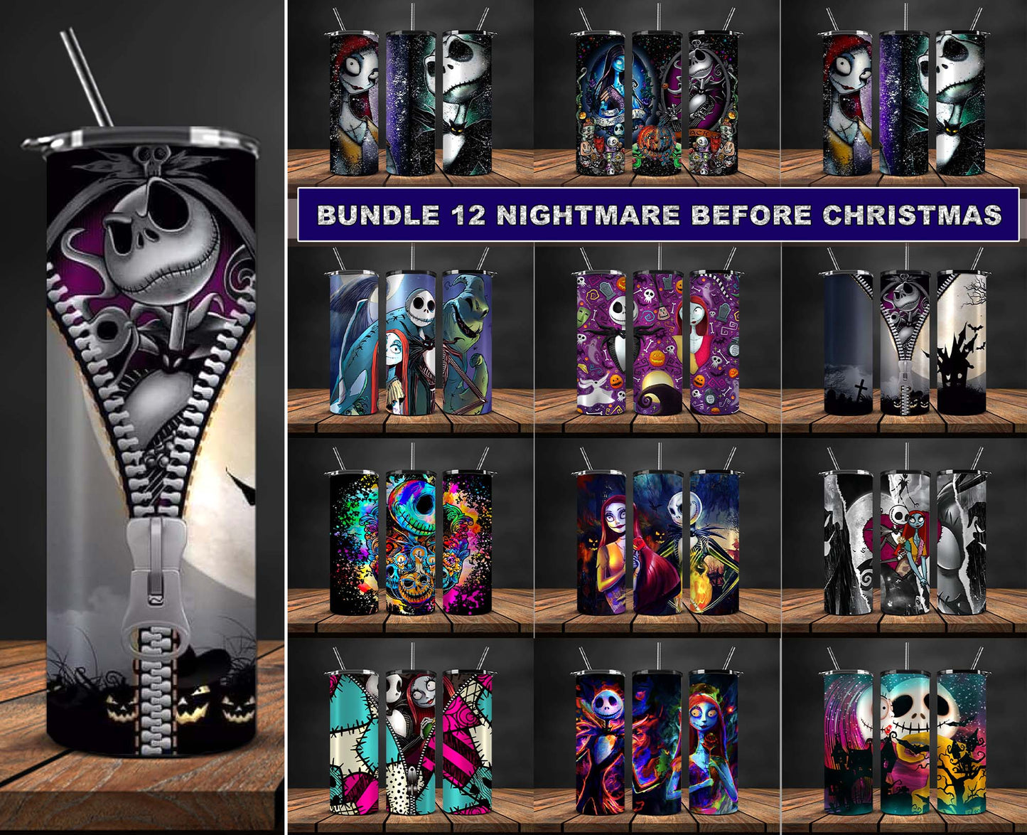 12+Design Bundle Nightmare Before Christmas , Jack Skellington Tumbler Png,Halloween Tumbler Wrap 33