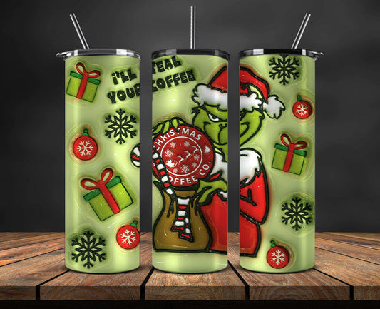 Christmas 20oz Tumbler Wrap PNG, Christmas 3D Inflated Puffy Png 03