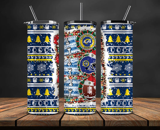 Los Angeles Rams Christmas Ho Ho Ho Tumbler Wrap,  NFL Patterns Christmas Png 41