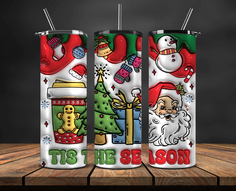 Christmas 20oz Tumbler Wrap PNG, Christmas 3D Inflated Puffy Png 43