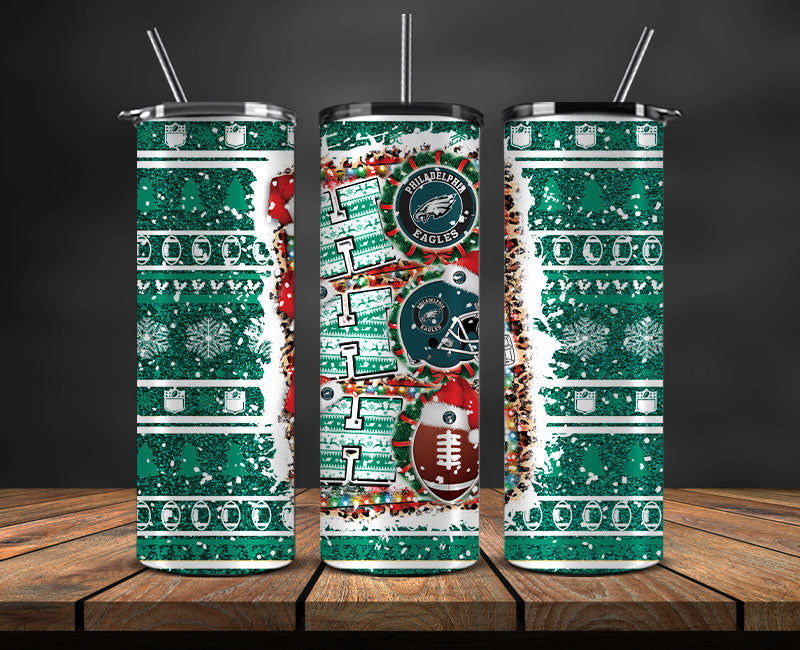 Philadelphia Eagles Christmas Ho Ho Ho Tumbler Wrap,  NFL Patterns Christmas Png 45