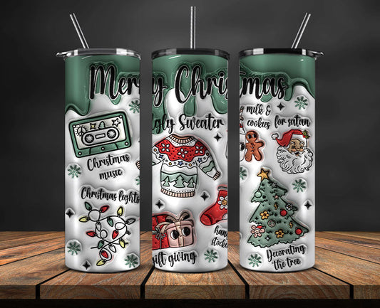 Christmas 20oz Tumbler Wrap PNG, Christmas 3D Inflated Puffy Png 45
