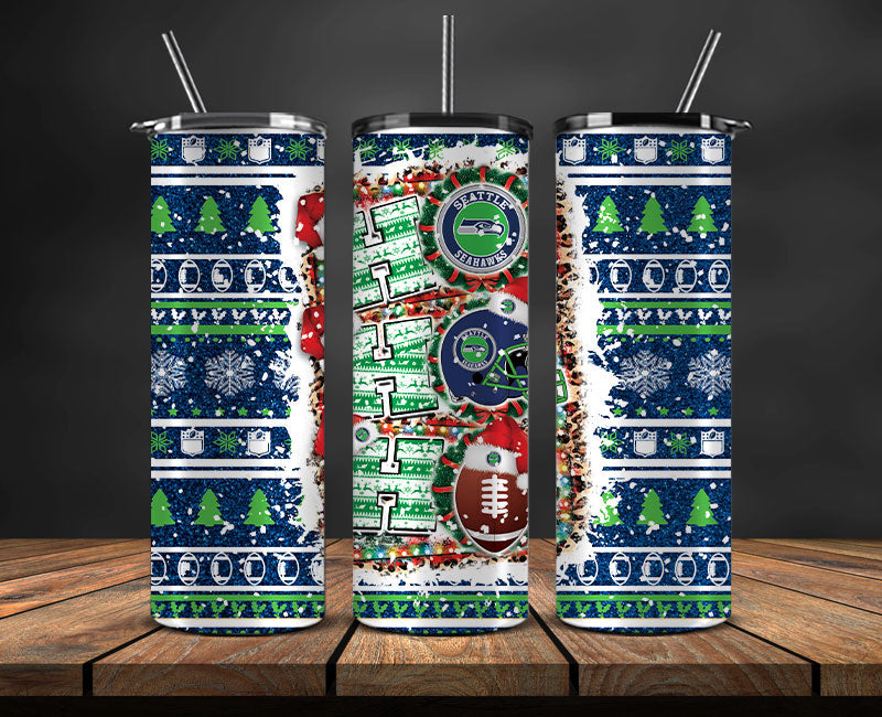 Seattle Seahawks Christmas Ho Ho Ho Tumbler Wrap,  NFL Patterns Christmas Png 47