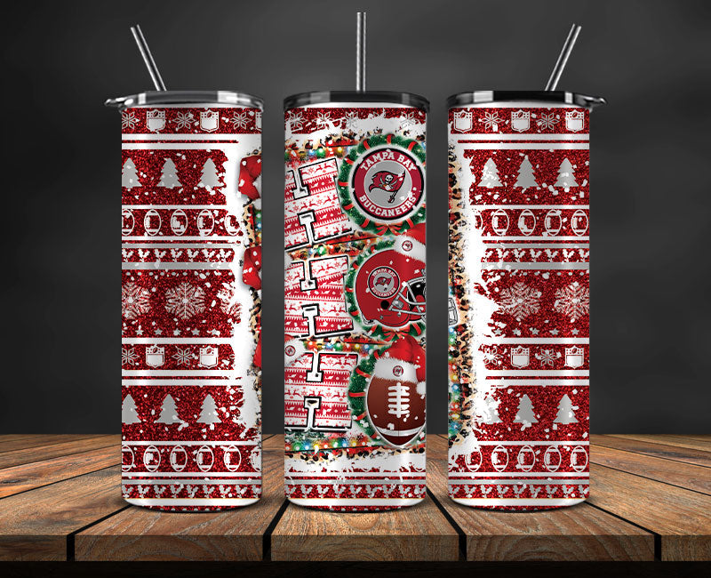 Tampa Bay Buccaneers Christmas Ho Ho Ho Tumbler Wrap,  NFL Patterns Christmas Png 48