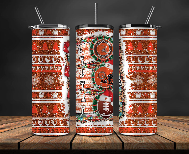 Cleveland Browns Christmas Ho Ho Ho Tumbler Wrap,  NFL Patterns Christmas Png 52