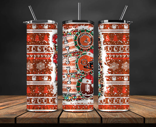 Cleveland Browns Christmas Ho Ho Ho Tumbler Wrap,  NFL Patterns Christmas Png 52