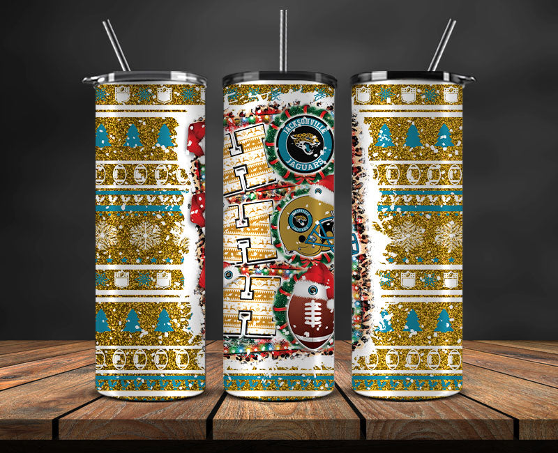 Jacksonville Jaguars Christmas Ho Ho Ho Tumbler Wrap,  NFL Patterns Christmas Png 56