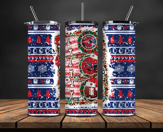 New England Patriots Christmas Ho Ho Ho Tumbler Wrap,  NFL Patterns Christmas Png 60