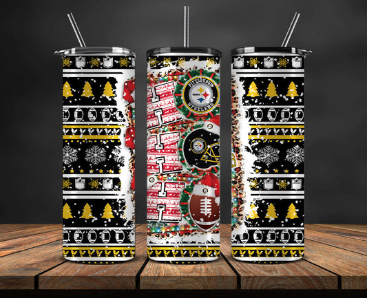 Pittsburgh Steelers Christmas Ho Ho Ho Tumbler Wrap,  NFL Patterns Christmas Png 62