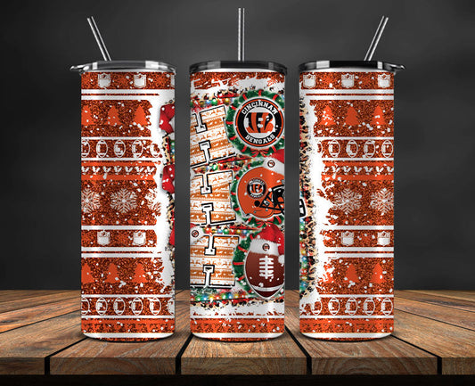 Cincinnati Bengals Christmas Ho Ho Ho Tumbler Wrap,  NFL Patterns Christmas Png 64