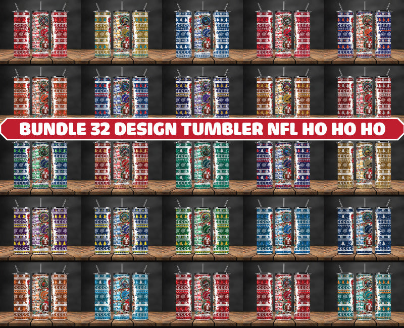 Bundle 32 Design Tumbler NFL Ho Ho Ho, Christmas Ho Ho Ho Tumbler Wrap, NFL Patterns Christmas Png , Bundle Sport Tumbler  65