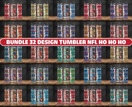 Bundle 32 Design Tumbler NFL Ho Ho Ho, Christmas Ho Ho Ho Tumbler Wrap, NFL Patterns Christmas Png , Bundle Sport Tumbler  65