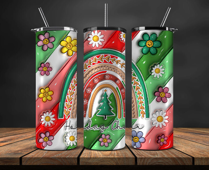 Christmas 20oz Tumbler Wrap PNG, Christmas 3D Inflated Puffy Png 66