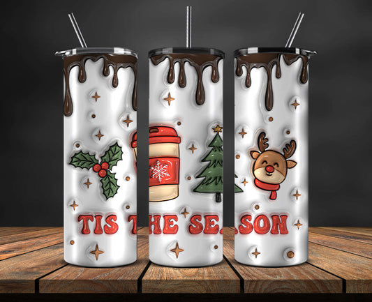 Christmas 20oz Tumbler Wrap PNG, Christmas 3D Inflated Puffy Png 69
