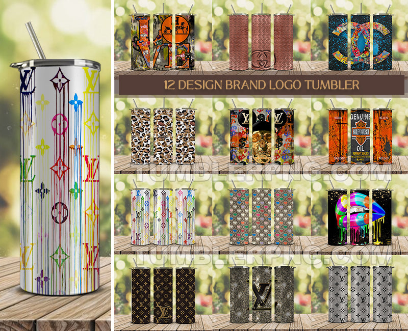 Tumbler Wraps 20 oz, Fashion Luxury Logo Tumbler Wrap Png Bundle, Logo Brand Tumbler , Logo Fashion , Skinny 20oz Sublimation , Tumbler Wrap Bundle Designs 06 Tumblerpng